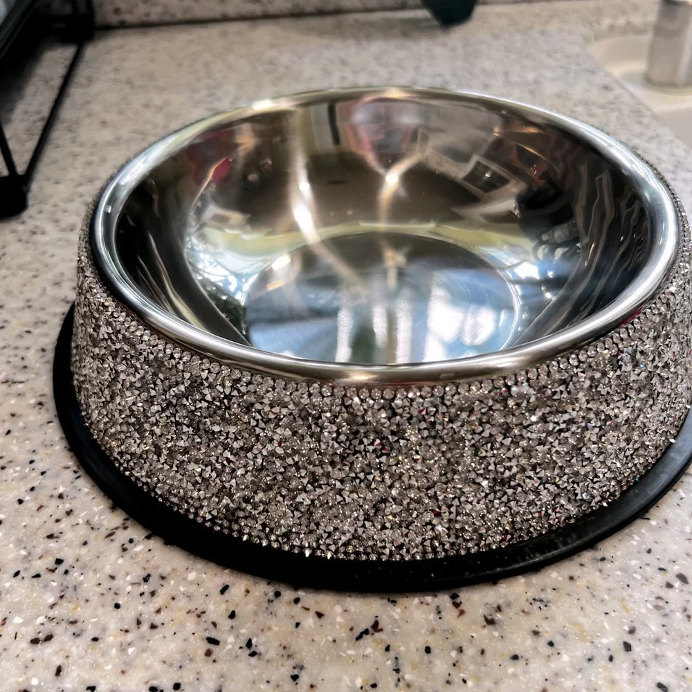 Sparkles Home Luxury Rhinestone Stainless Steel Pet Bowl With Non-Slip Base